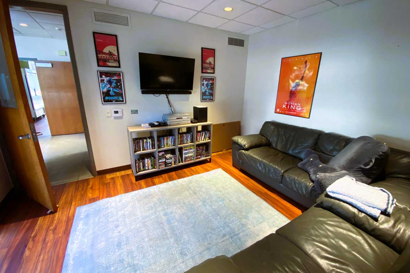 Community TV room and desk