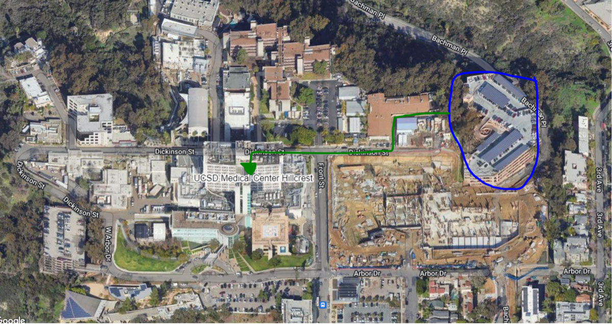 Map of student nurse parking at the UC San Diego Health Hillcrest campus