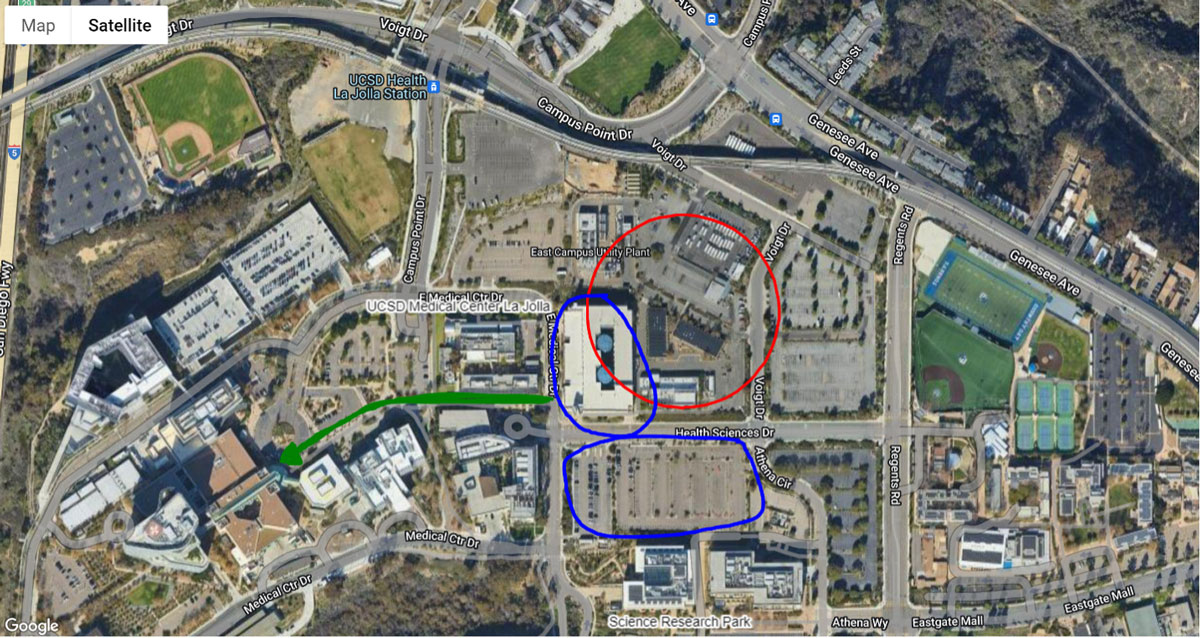 Map of student nurse parking at the UC San Diego Health La Jolla campus