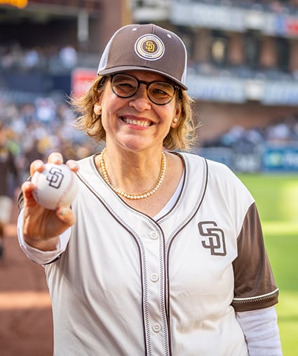 Alison Moore holding baseball