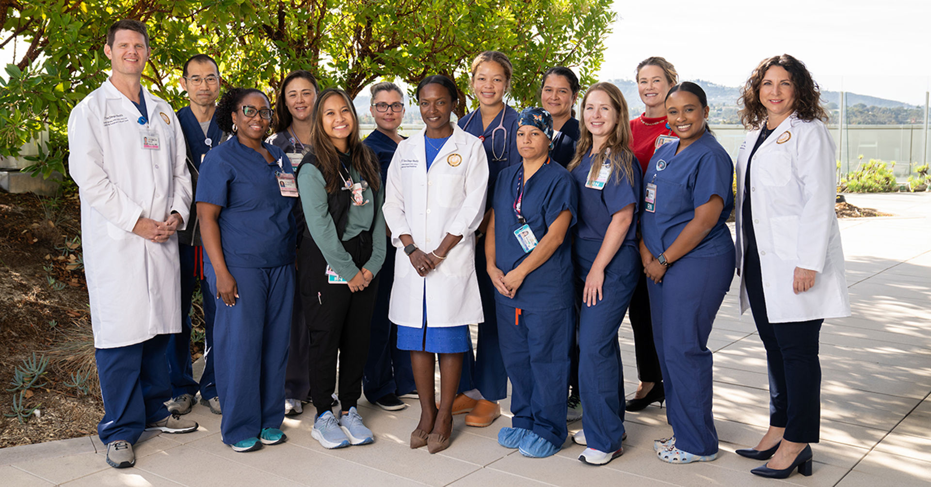 UC San Diego Health is recognized as a 2023-2024 High Performing Hospital for Maternity Care, which is the highest award a hospital can earn by U.S. News & World Report for obstetric and infant care. Pictured are pregnancy and birth care physicians, nurses and staff at Jacobs Medical Center.