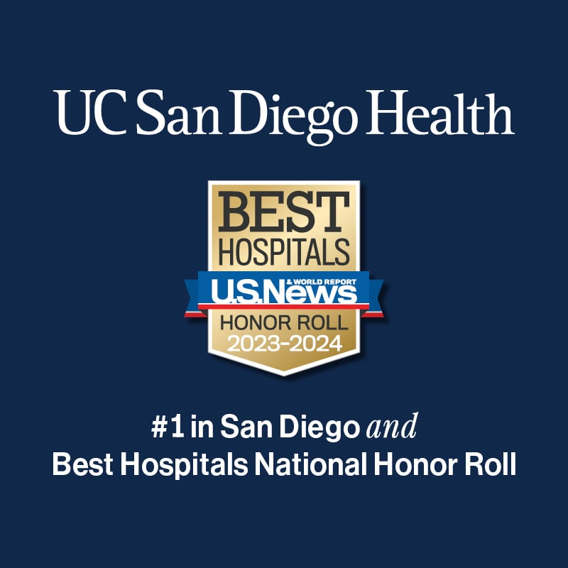 Graphic with U.S. News & World Report honor roll badge and the words “#1 in San Diego and Best Hospitals Honor Roll”