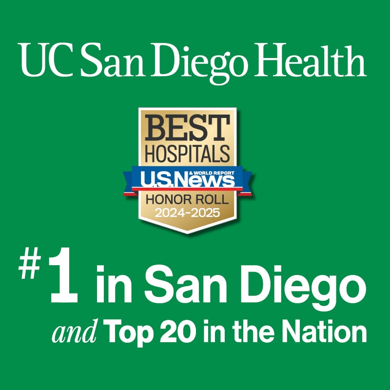 Graphic with U.S. News & World Report honor roll badge and the words “#1 in San Diego and Top 20 in the Nation”