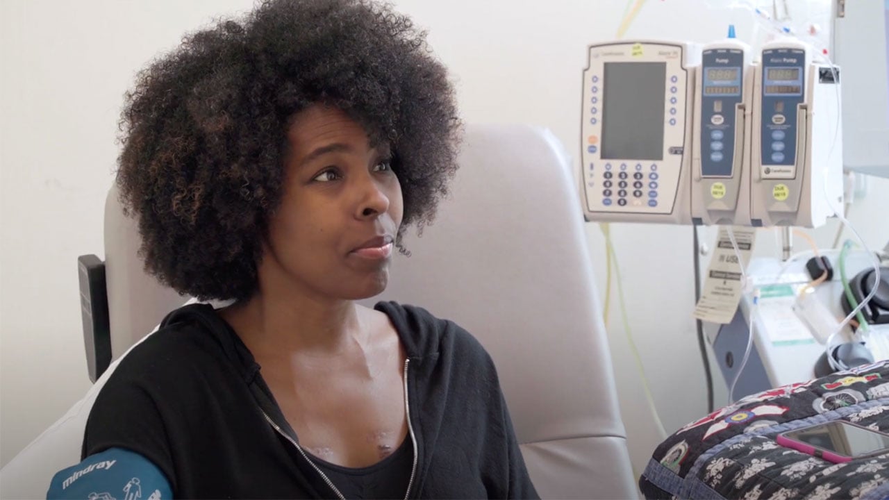 young black patient getting sickle cell treatment at UC San Diego Health's apheresis center