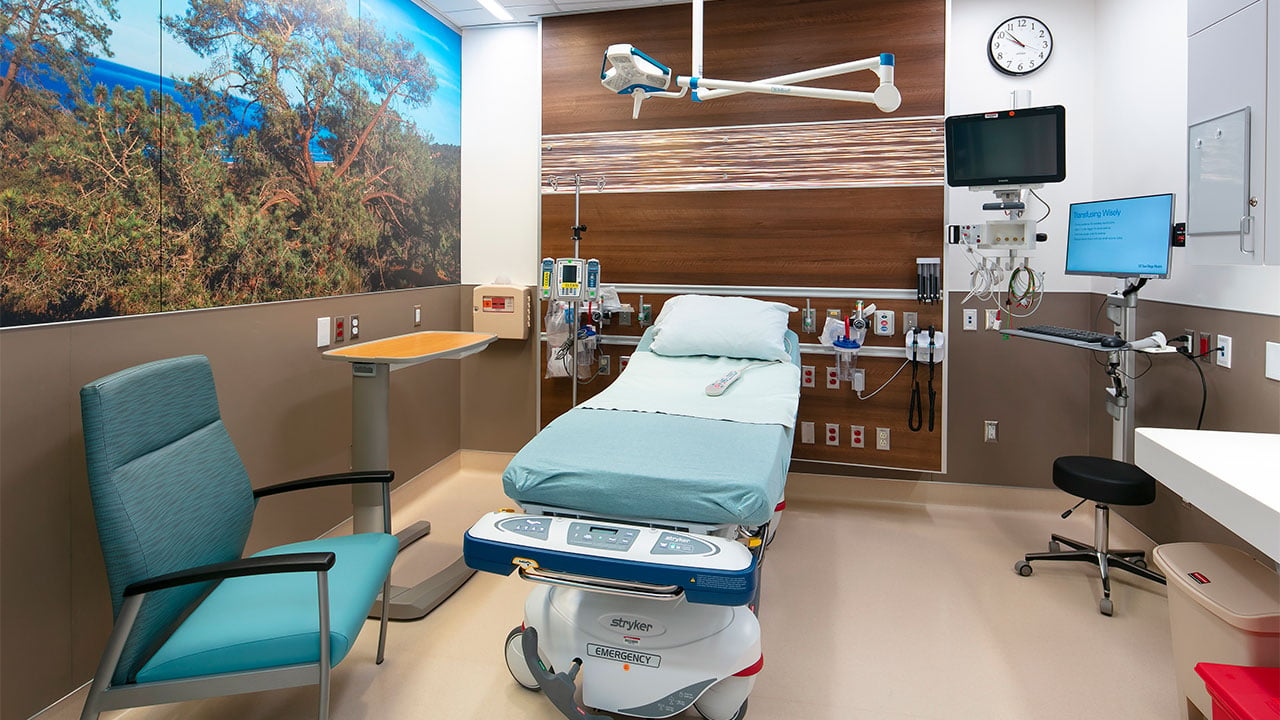exam room with empty bed inside geriatric emergency department in la jolla  