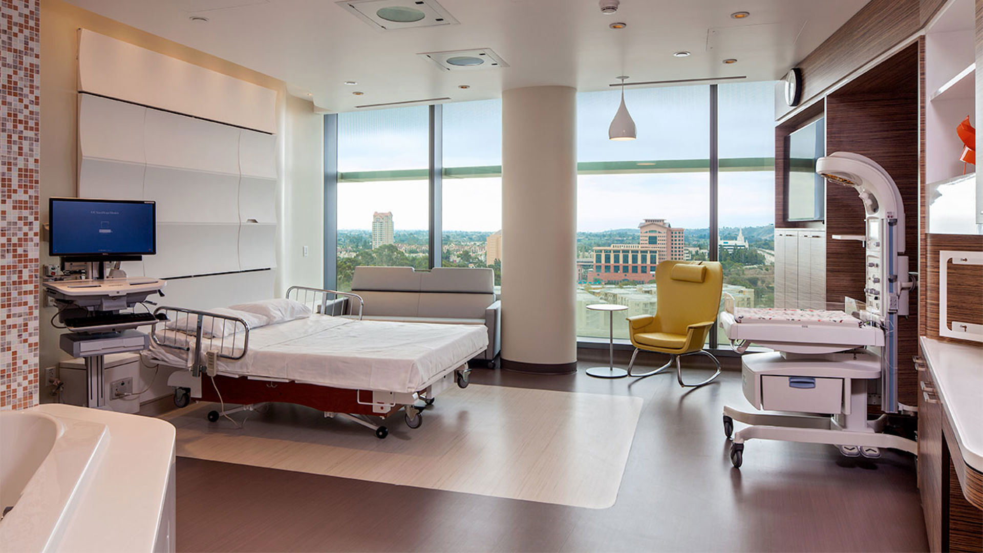 A birthing room at Jacobs Medical Center at UC San Diego Health in La Jolla 