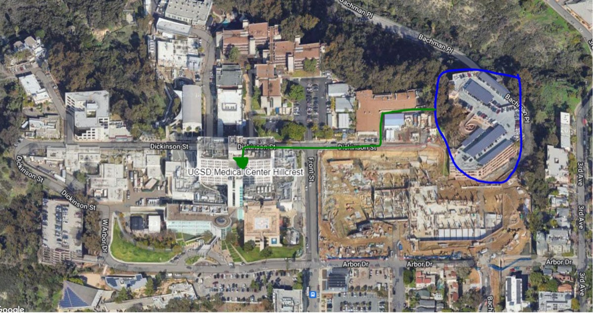 Map of student nurse parking at the UC San Diego Health Hillcrest campus